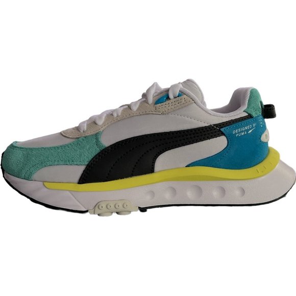 PUMA Size 5C Wild Rider Rollin' Sneakers JR Elektro Aqua-Puma White